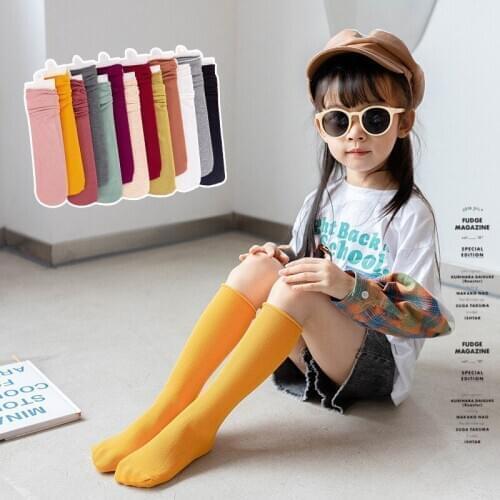 1 Pair Spring Autumn Winter Cotton Double Needle Children Breathable Socks Solid Baby Girls Knee Socks School