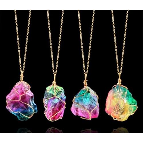 2021 New Colorful Natural Stone Necklace Jewelry Pendant Women Gift Fashion Vintage Chian 2020 trend