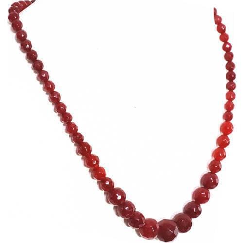 New 6-14mm Beads Necklace For Women Tower Chain Natural Stone Red Jades Chalcedony Faceted Round Chokers Jewelry 18inch B1493
