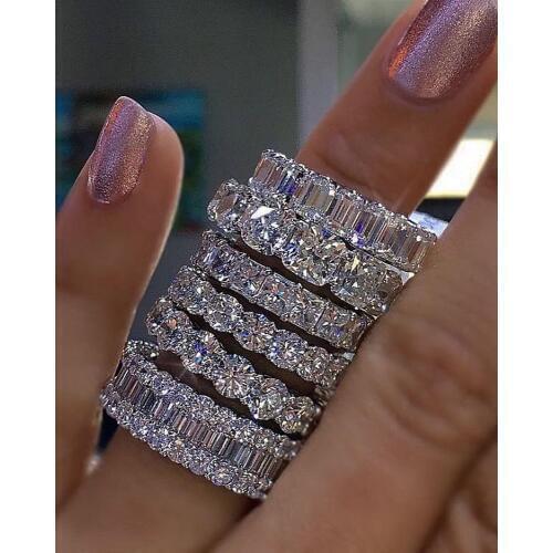 925 SILVER PAVE SETTING FULL SQUARE Simulated Diamond CZ ETERNITY BAND ENGAGEMENT WEDDING Stone Rings Size 5,6,7,8,9,10,11,12