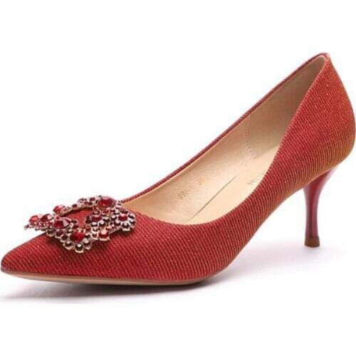 Sexy Pumps Wedding Women Fetish Shoes women pumps Rhinestones None-Woven Slip On 6.5CM Thin High Heels Pointed Toe Shallow