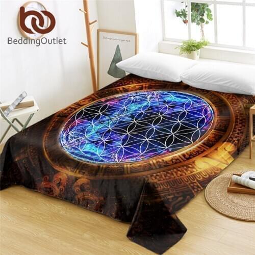 BeddingOutlet Flower of Life Bed Sheet Queen Mayan Calendar Flat Sheet 1PC Abstract Ancient Bedspreads Sacred Geometry sabanas