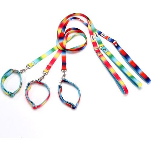 Rainbow Colorful Dog Harness Adjustable Dog Collar with Leash Vest Classic Running Leash Strap Belt for Small and Medium Dogs