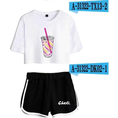 Hip Hop Classic Casual Charli DAmelio Ice Coffee Splatter Two Piece Set Women Sexy Shorts+lovely T-shirt Funny Sport Girl suits