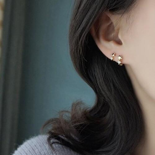 Zircon Star Hoop Earrings For Women Mini Cute Korean Fashion New Trend Vintage Geometric Punk Hot Student Daily Jewelry BOYULIGE