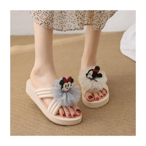 Disney Mickey Mouse girl cartoon slippers female summer outing wear fashionable sweet sandals wedges beach shoes