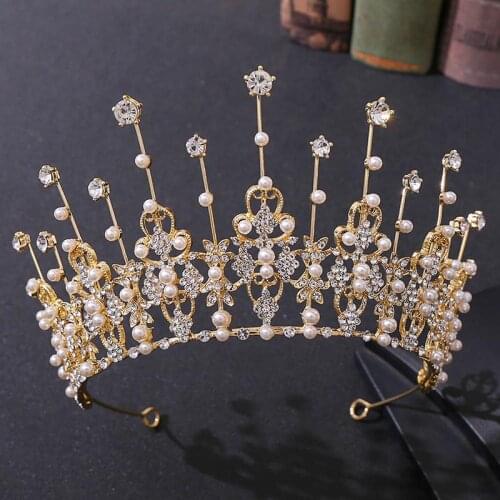 Gold/Silver Color Crystal Pearls Wedding Tiaras and Crowns for Bride Noiva Luxury Headbands for Women Girls Hair Ornaments