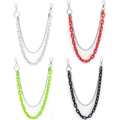 Punk Streetwear Biker Heavy Duty Jeans Link Pants Keychain Double Acrylic Chunky Belt Chain Wallet Chain Fashion Jewelry W0YA