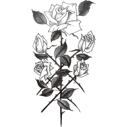 Temporary Tattoo Sticker Sexy Barbed Bouquet of Roses Fake Tattoos Waterproof Tatoos Legs Arm Belly Large Size for Women Girl