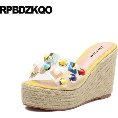 Rivet Espadrilles Female Pumps Rope Platform Wedge Sandals Summer Women Shoes Pvc Transparent Open Toe High Heels Stud 2018