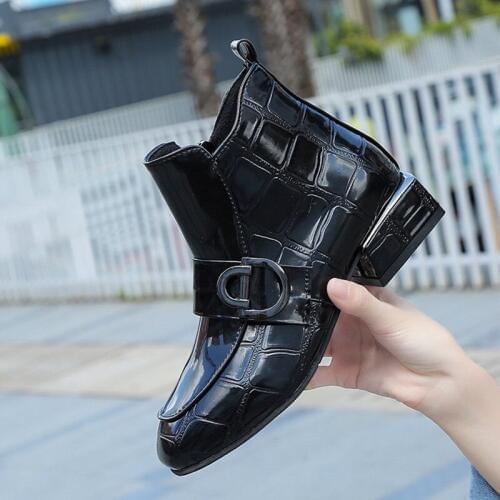 2019 women ankle boots winter warm autumn zipper square toe fashion shoes Casual Handmade riding black checkered female boots