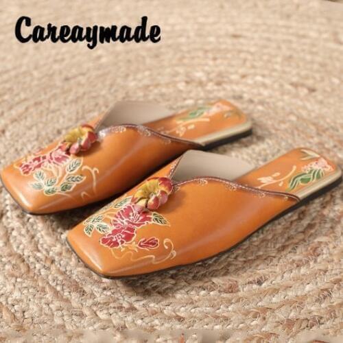 Careaymade-Hot New Womens Sandals Ethnic genuine Leather Wedge Sandals Comfortable Breathable flat Slippers