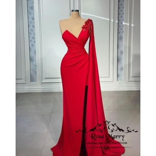 Sexy Red Caped Sleeves Mermaid Evening Dresses 2021 Sweetheart Plus Size High Split Long Satin Vestido De Festa Celebrity Gowns