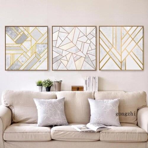 Golden Striped Lines Abstract Geometric Nordic Poster Canvas Painting and Prints Luxury Wall Art Picture Office Hotel Home Decor