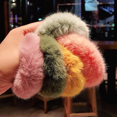 1PC Autumn and winter new cute rabbit hair Sweet girls Cute Double Pom Pom Elastic Hair Band Hair Ropes Hair Accessories