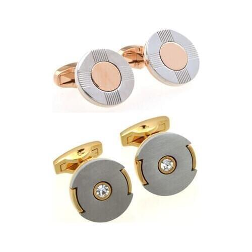 10pairs/lot Double Color Plating Cufflinks Gold/Rosegold Plating Rhinestone Cuff Links Copper Made Mens Jewelry Wholesale