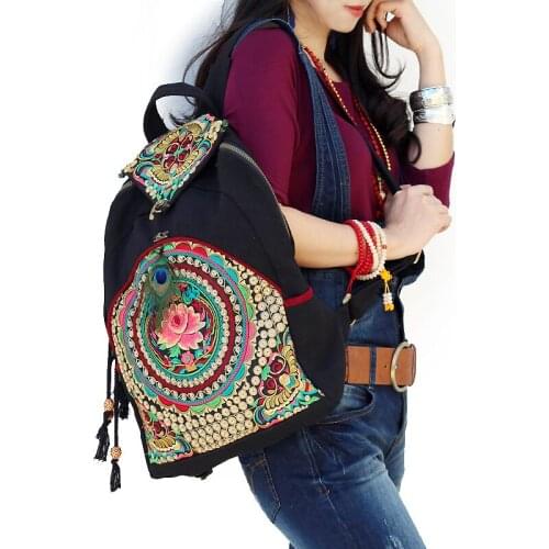 2020 Retro Chinese embroidery bag Double Shoulder Bag Backpack Travel Bag Canvas bag womens bag