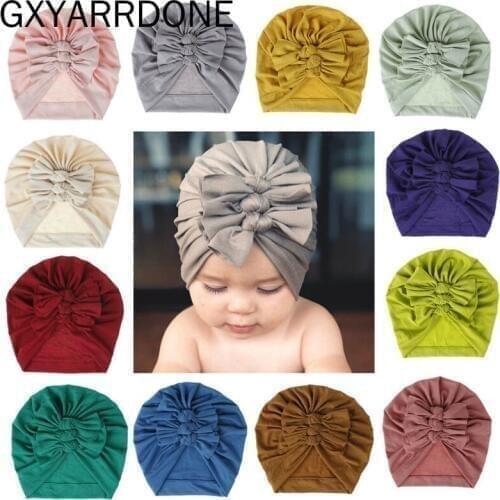 2019 Baby Cotton Turban Top Knot Hat Toddler Kids Boy Girl India Beanie Cap Newborn Three Bows Photography Props Accessories