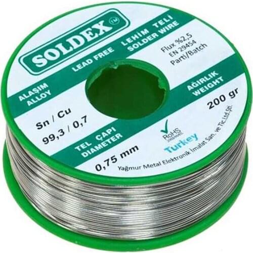 LEAD FREE SOLDEX 200 G 0.75 MM LEAD-FREE SOLDER WIRE SN 99.3 / CU 0.7