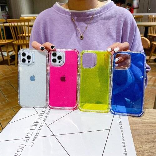 For iPhone 11 Pro Max 7plus case 12 Pro 3 in 1 transparent tpu glitter shockproof xs max xr back cover