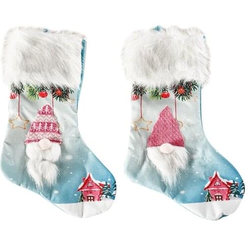 LED Light Large Christmas Stockings For Xmas Holiday Party Fireplace Home Decorations, Childrens Gift Candy Bag