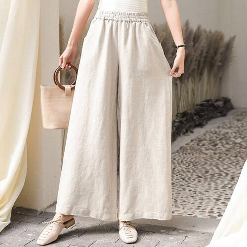 High Waist Women Casual Wide Leg Pants New Arrival 2020 Summer Fashion Korean Style Cotton Linen Loose Female Trausers