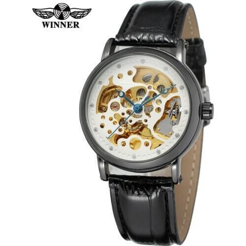 Fashion Winner Top Brand Classic Chinese Style Pattern Skeleton Design Brown Leather Luxury Watch Men Mechanical Automatic Clock