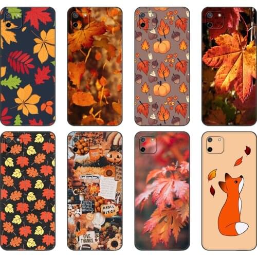 Black tpu Case For OPPO Realme C11 C20 C21 Case Back Cover Bumper Autumn leaves fall fox pumpkin Halloween Splendid