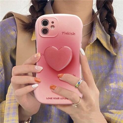 Cute love heart stand phone case for iphone 12 mini 11 pro max se2 x xr xs max 6s 7 8 plus watercolor kickstand coque soft cover