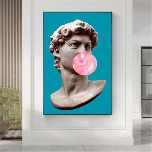 David Funny Art Sculpture of Wall Art Posters and Prints David with Balloon Canvas Paintings Art Pictures for Living Room Decor
