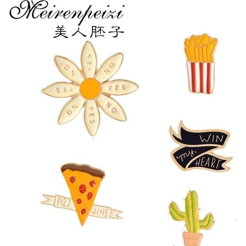 Enamel Brooches Pins Flower Cactus French fries Pizza Scarf Brooch for Women Lapel Pin Badges Backpack Hat Accessories Jewelry
