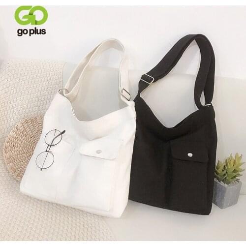 GOPLUS 2021 Women Canvas Solid Shopping Bag Female Canvas Cloth Shoulder Bag Eco Handbag Tote Reusable Grocery Shopper Bags