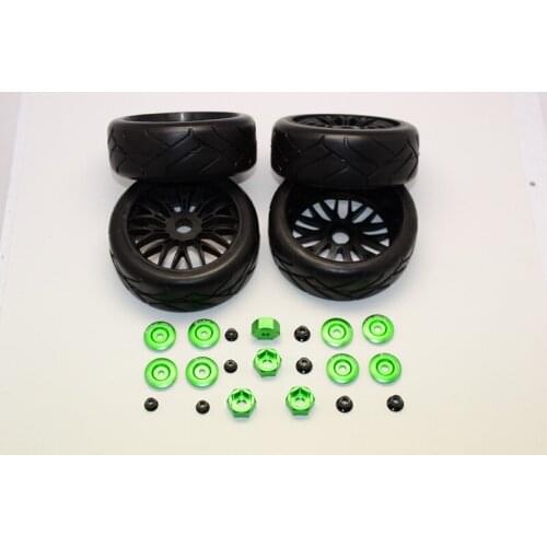 GPM RUBBER RADIAL TIRES WITH PLASTIC WHEELS WITH 12MM TO 17MM CONVERTER & 4MM & 5MM WHEEL LOCK -4PCS SET TRX88910/4