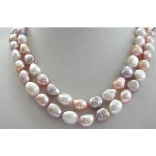 Good>> stunning 2rows BIG baroque multicolor freshwater pearl necklace