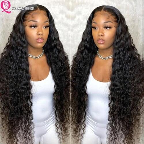 Deep Wave Frontal Wig 30 Inch Lace Front Wig Deep Wave Wig Curly Transparent Lace Human Hair Wigs Indian Deep Wave Closure Wig
