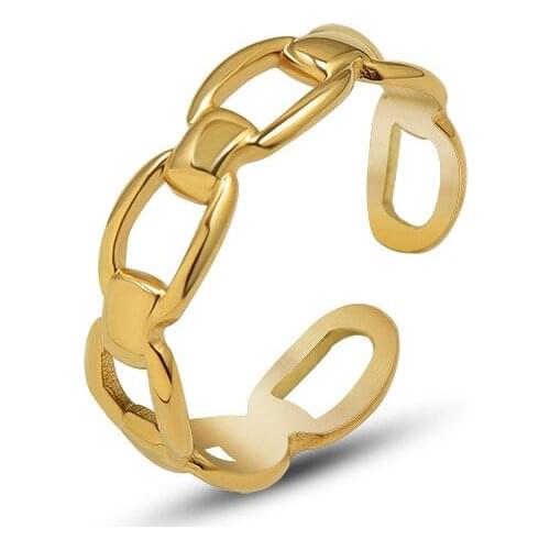 Fashion Stainless Steel Chain Rings For Women Minimalist Opening Engagement Finger Gold Rings Metal Jewelry Gifts 2021 Trend
