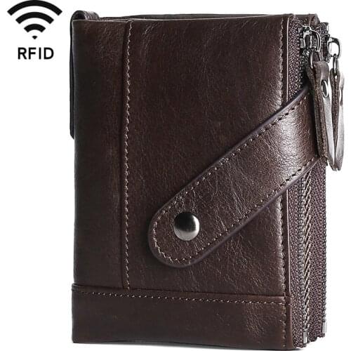 Fashion Male Wallet Zipper Snap Anti Theft RFID Genuine Leather Wallet Men Luxury Business Card Holder Purse Wallet Man