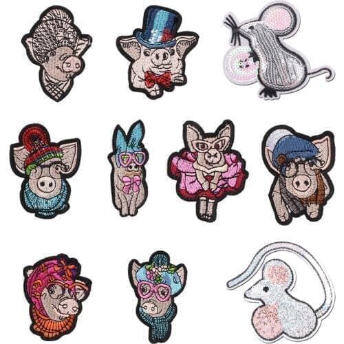 Patch for Mouse Pig Clothing Iron on Embroider Sewing Applique Cute Animal Sew Fabric DIY Apparel Patches Accessories Decoration