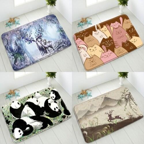 Cartoon Animals Non-Slip Bathroom Mat Panda Deer Alpaca Bedroom Kitchen Doormat Indoor Floor Mat Absorbent Home Carpet Washable