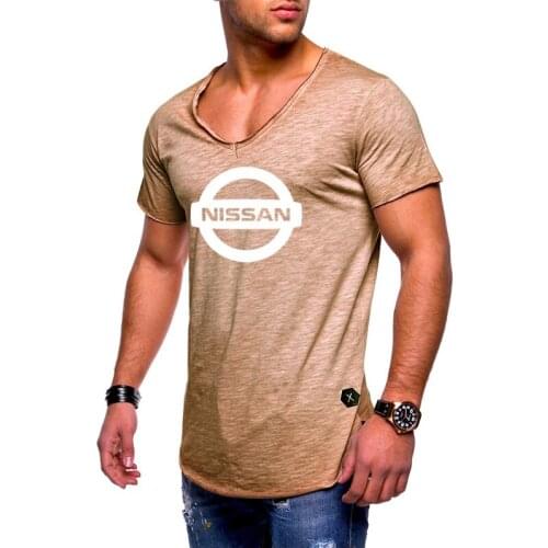 The New Mens Short Sleeve NISSAN Car Logo Summer V-neck casual solid colour Cotton Mens T shirts Fashion Harajuku Men Clothes