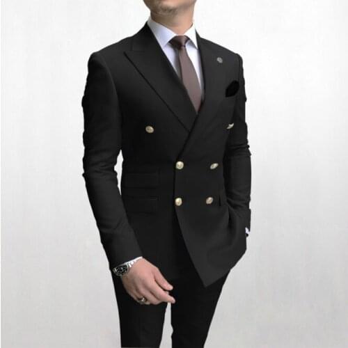 2021 New Arrival Contrast Design Party Suits Black Men Slim Fit Suits Pant Prom Doube Breasted Suit Costume Homme (Jacket+Pants)