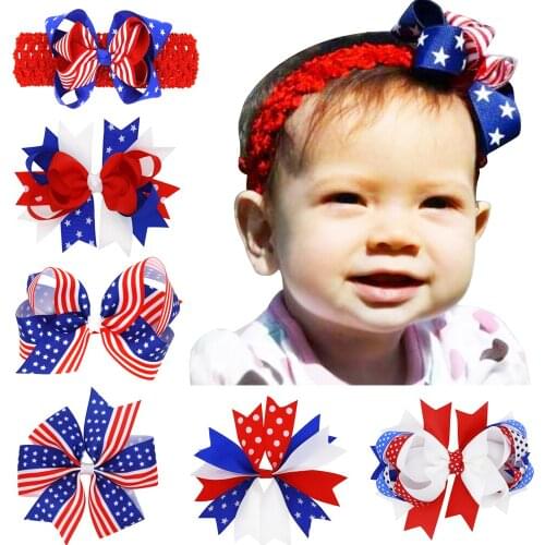 252pcs Girl interchangeably Hair bows clips Headband 4th of July Hairpins Independence Day Hair Band Accessories GZ7442