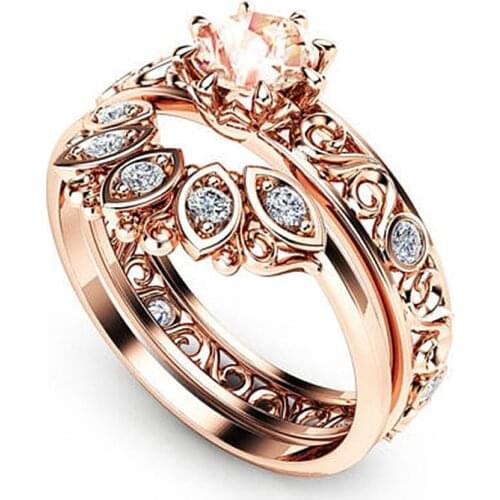 Hollow Pattern Rose Gold Wedding Ring for Women Micro-inlaid Simulation Ring Fashion Jewelry Engagement Love Rings Birthday Gift