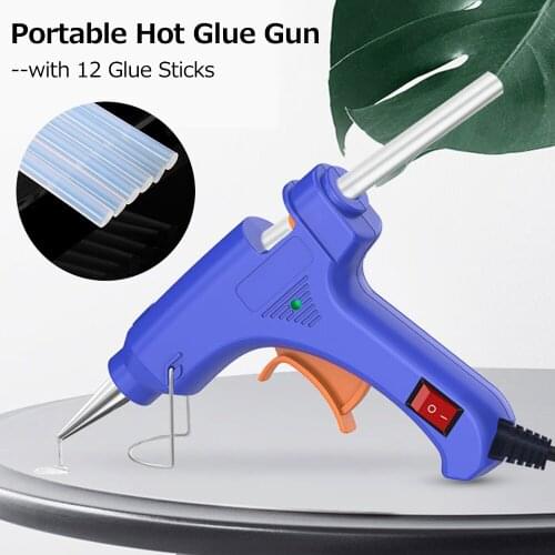 20W Hot Melt Glue Gun with 12 Glue Sticks Industrial Mini Guns Thermo Electric Heat Temperature Tool for DIY Arts Crafts