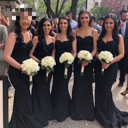 Mrs win Bridesmaid Dress Elegant Black Sling Mermaid Wedding Party Gowns For Girls Lace Long Plus Size HR209 Vestido Madrinha