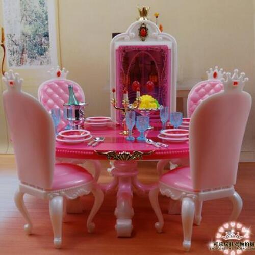 Genuine for princess barbie dining table furniture set 1/6 bjd doll accessorie kitchen cabinet toy gift