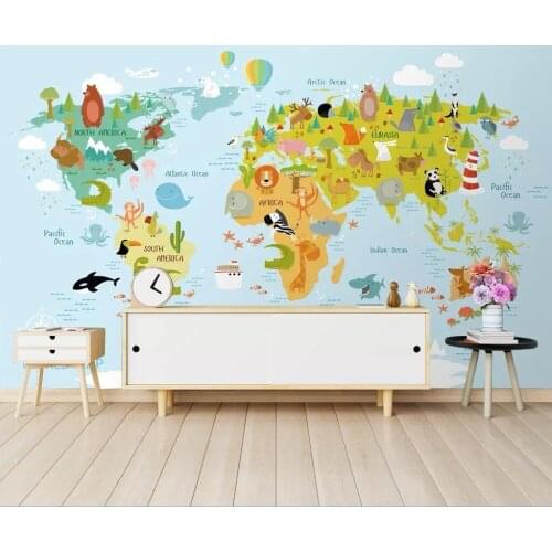 Custom wallpaper 3D Nordic modern fresh cartoon animal world childrens room background wall painting