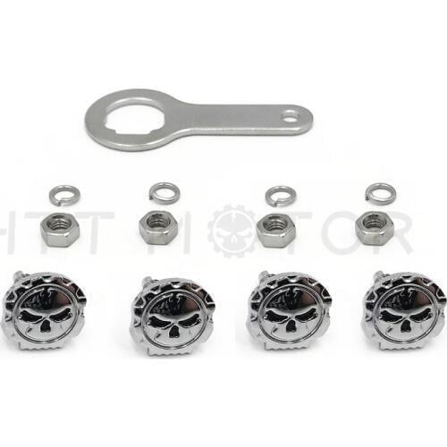 Aftermarket free shipping motorcycle parts Gear Skull License Plate Mount Hardware Wrench Lockwasher Nut 1/4" Screw Chrome