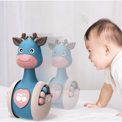 Sliding Deer Baby Tumbler Rattle Learning Education Toys Newborn Teether Infant Hand Bell Mobile Press Squeaky Roly-Poly Toy