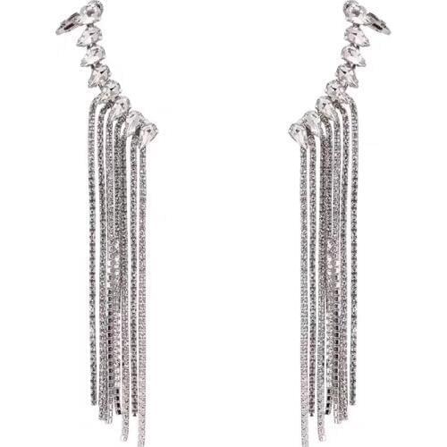 Rongho Brand water drop crystal clip earrings for women brincos Punk rhinestone chain tassel earring femme ear cuff